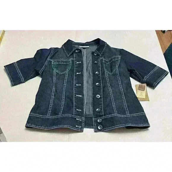 Coldwater Creek Tops - Coldwater Creek Size 10P Denim Button-Front Short-Sleeve Jacket Blue-NWT